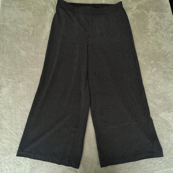 Adrianna Papell Flowy Crepe Palazzo Pants Dark Brown Polka Dot 34" x 27" Sz L - Picture 1 of 12